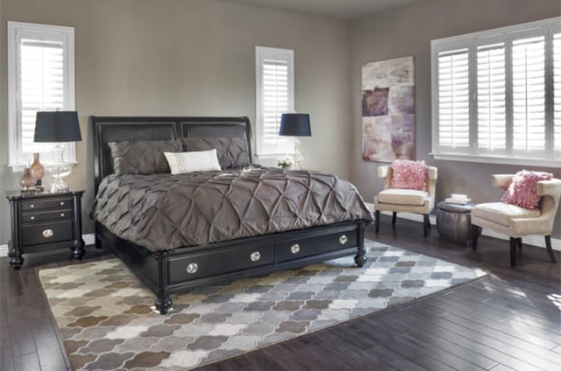 Plantation shutters in a bedroom